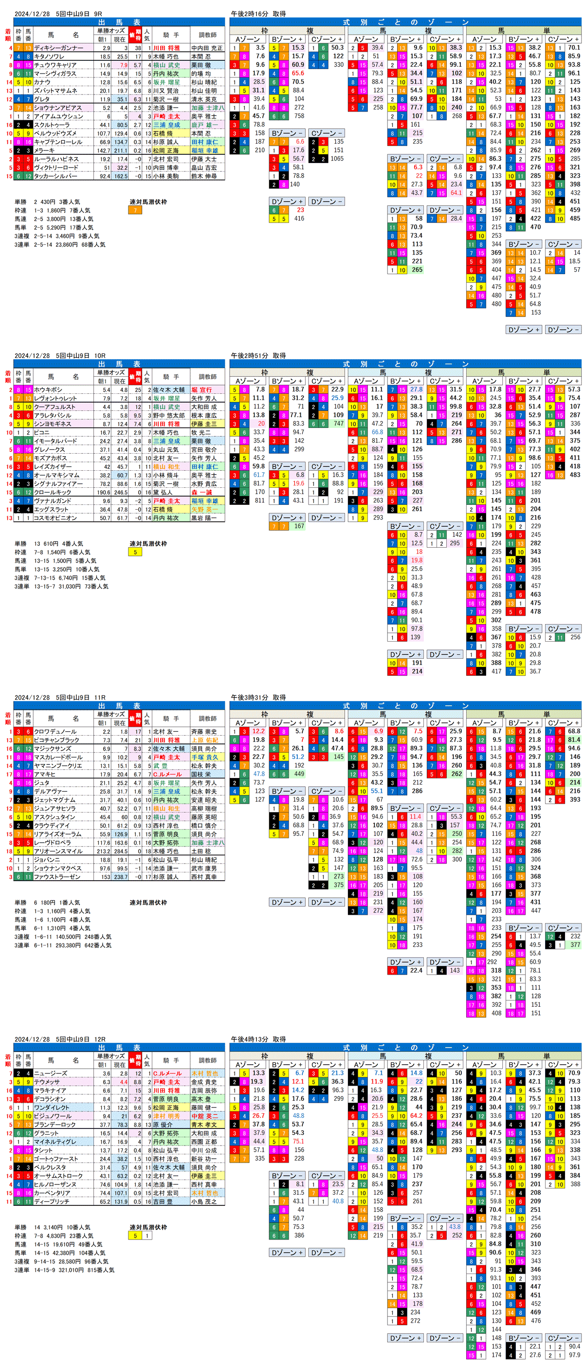 '24年12月28日（土曜）FactorX分析結果 5回中山競馬9日目9R〜12R 第41回ホープフルステークスス